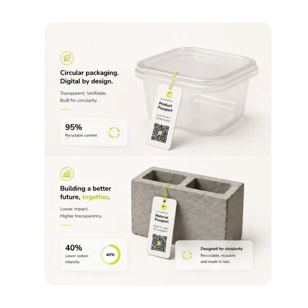 CircularPass product passport examples for reusable packaging and construction materials